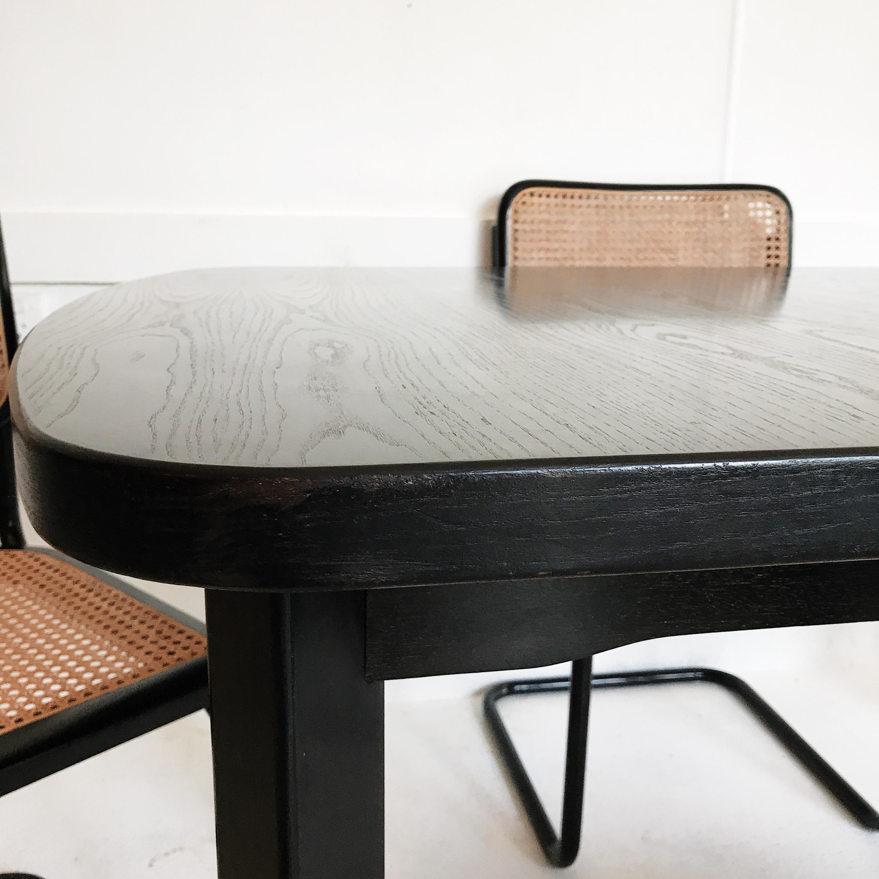 Metal Set of Four Marcel Breuer Cesca Chairs and Extendable Dining Table Made in Italy