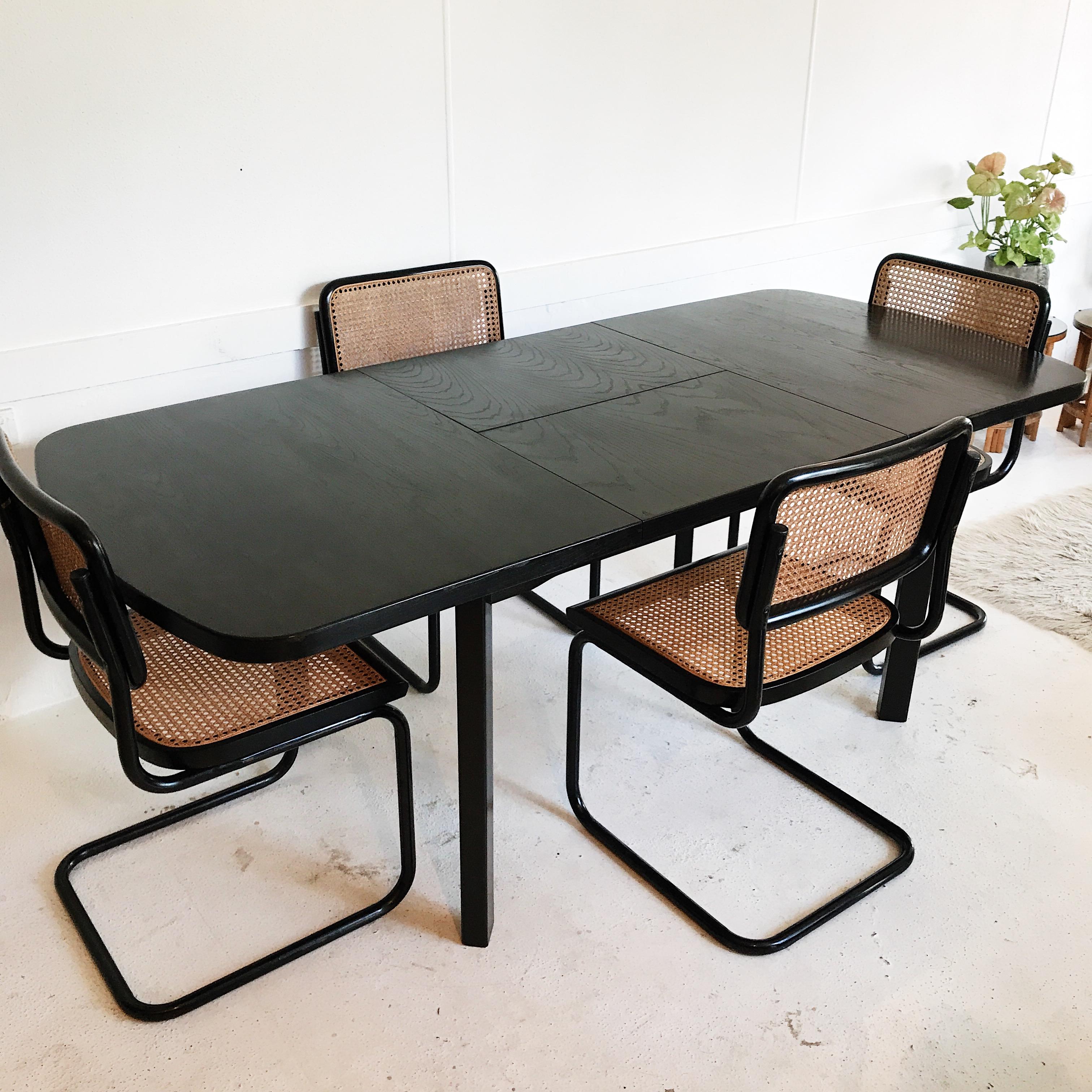Set of Four Marcel Breuer Cesca Chairs and Extendable Dining Table Made in Italy 7