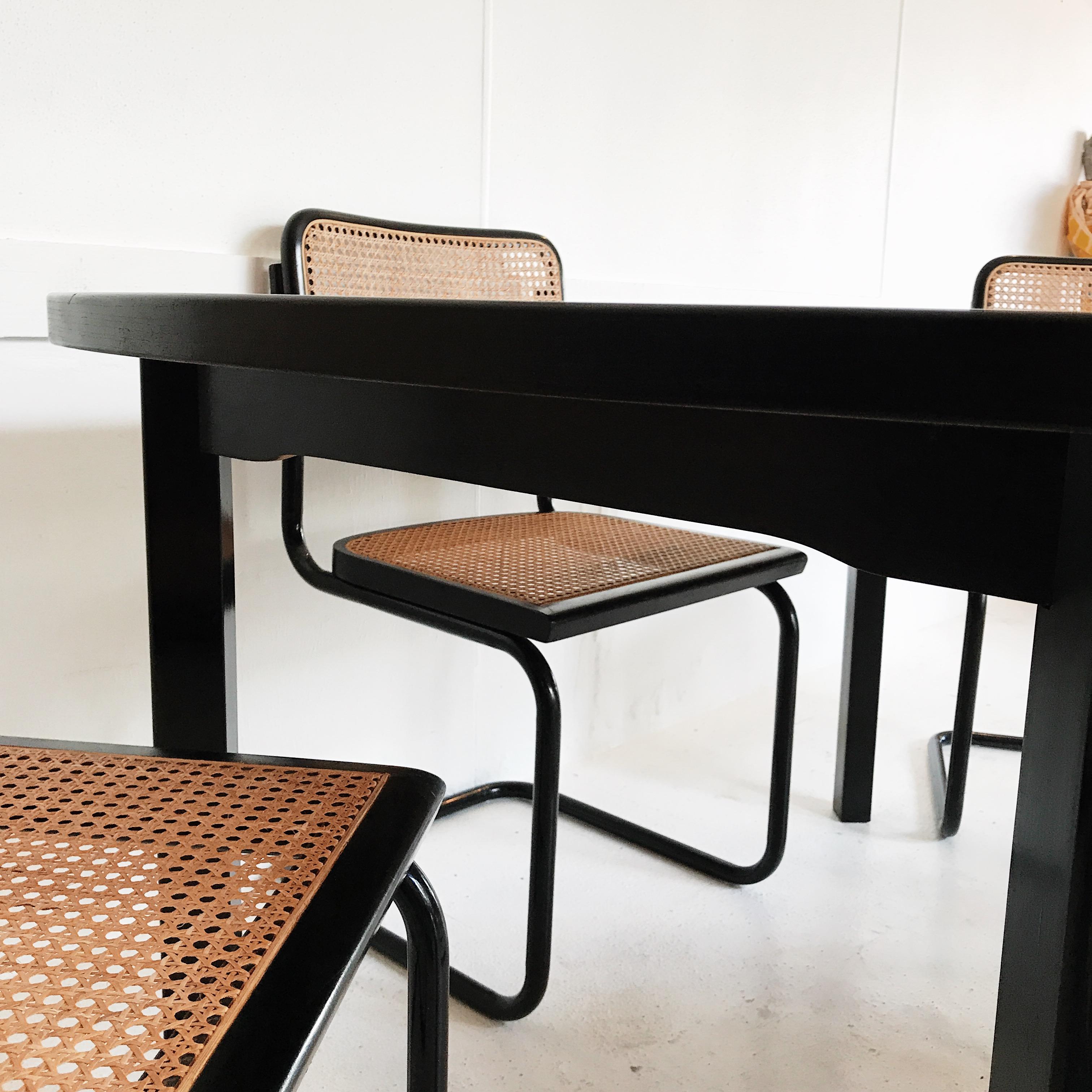 Bauhaus Set of Four Marcel Breuer Cesca Chairs and Extendable Dining Table Made in Italy