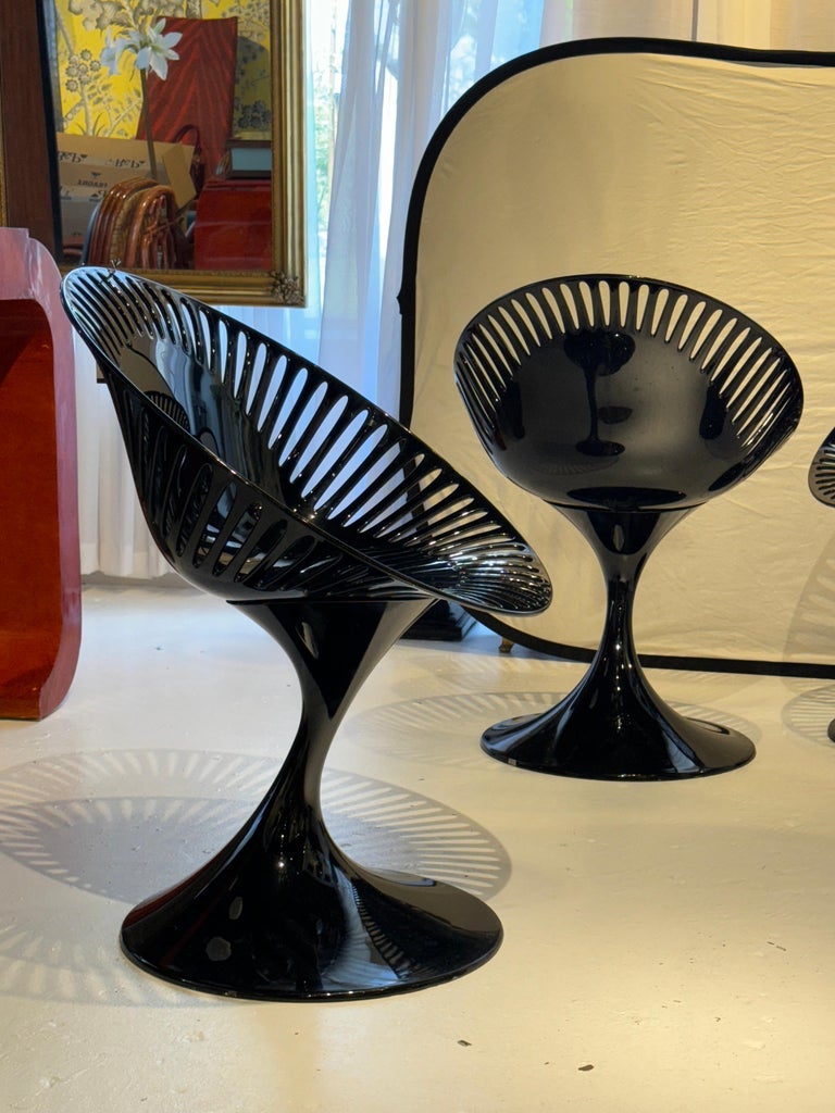 Set of Four Marcello Ziliani for Casprini Gloss Black Chairs at
