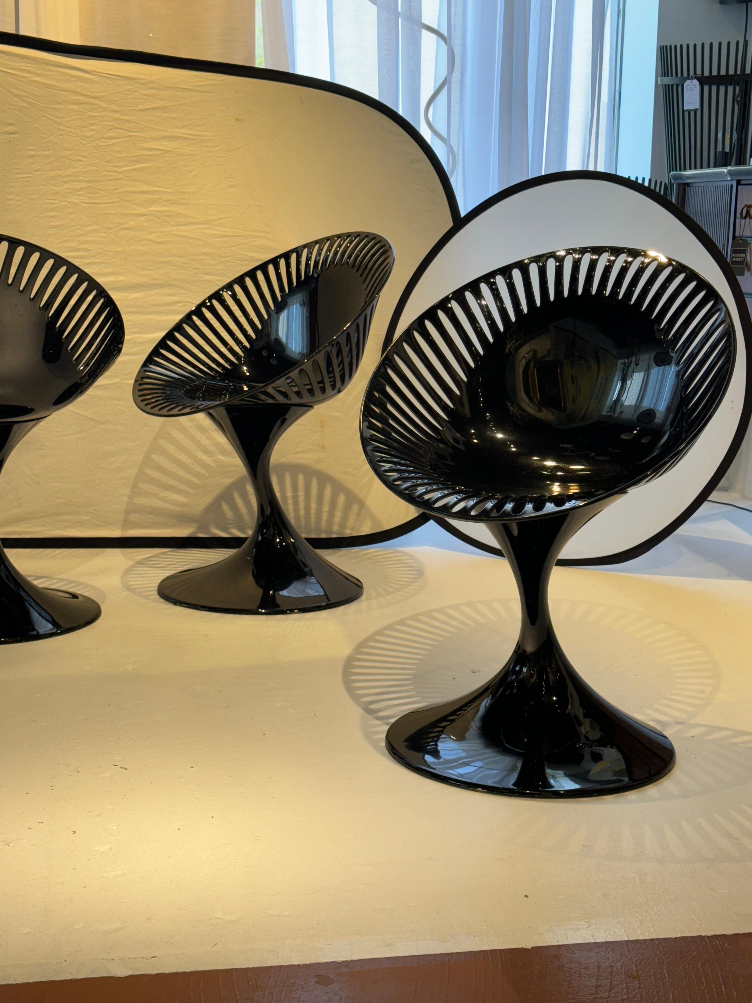 Italian Set of Four Marcello Ziliani for Casprini Gloss Black Chairs