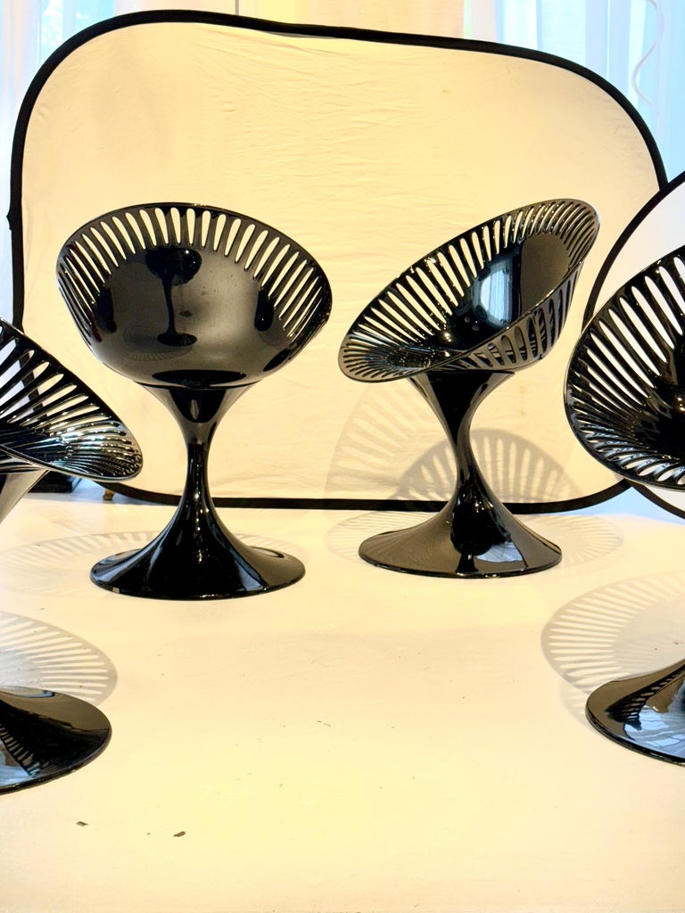 Set of Four Marcello Ziliani for Casprini Gloss Black Chairs at