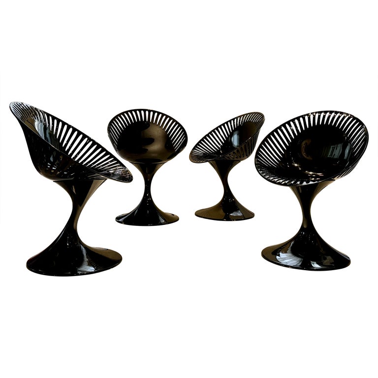 Set of Four Marcello Ziliani for Casprini Gloss Black Chairs at