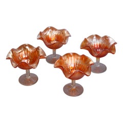 Vintage Set of Four Marigold Carnival Glass Holly Berry Ice Cream Dessert Cups