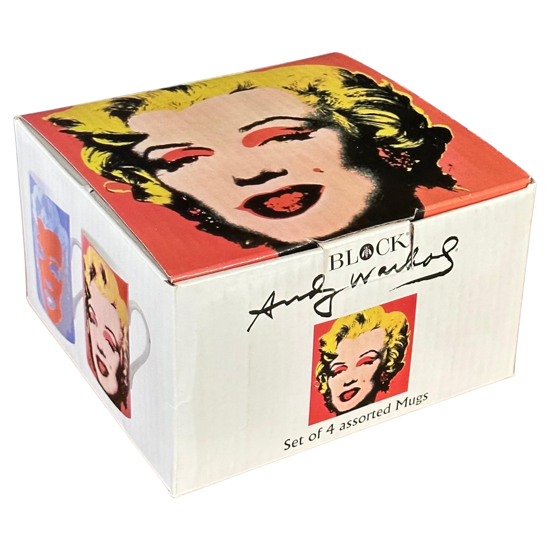 Mid-Century Modern Set of Four Marilyn Monroe Ceramic Coffee Mugs in Box by Andy Warhol for Block  For Sale