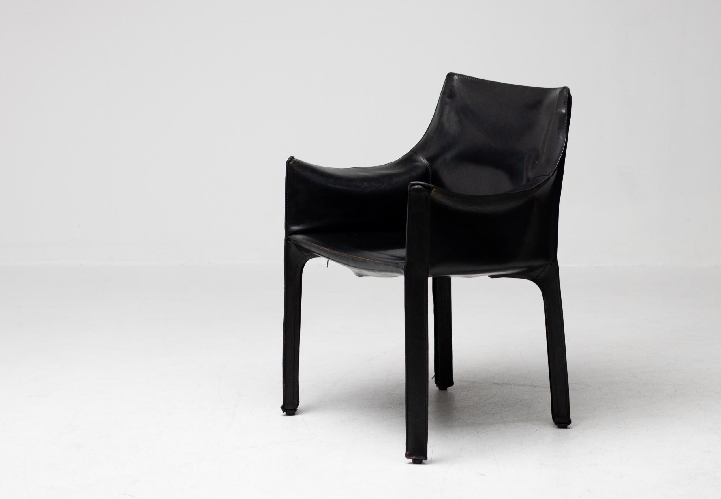 Late 20th Century Set of Four Mario Bellini Black Leather Cassina CAB Armchairs For Sale