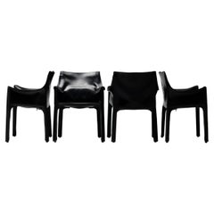 Vintage Set of Four Mario Bellini Black Leather Cassina CAB Armchairs