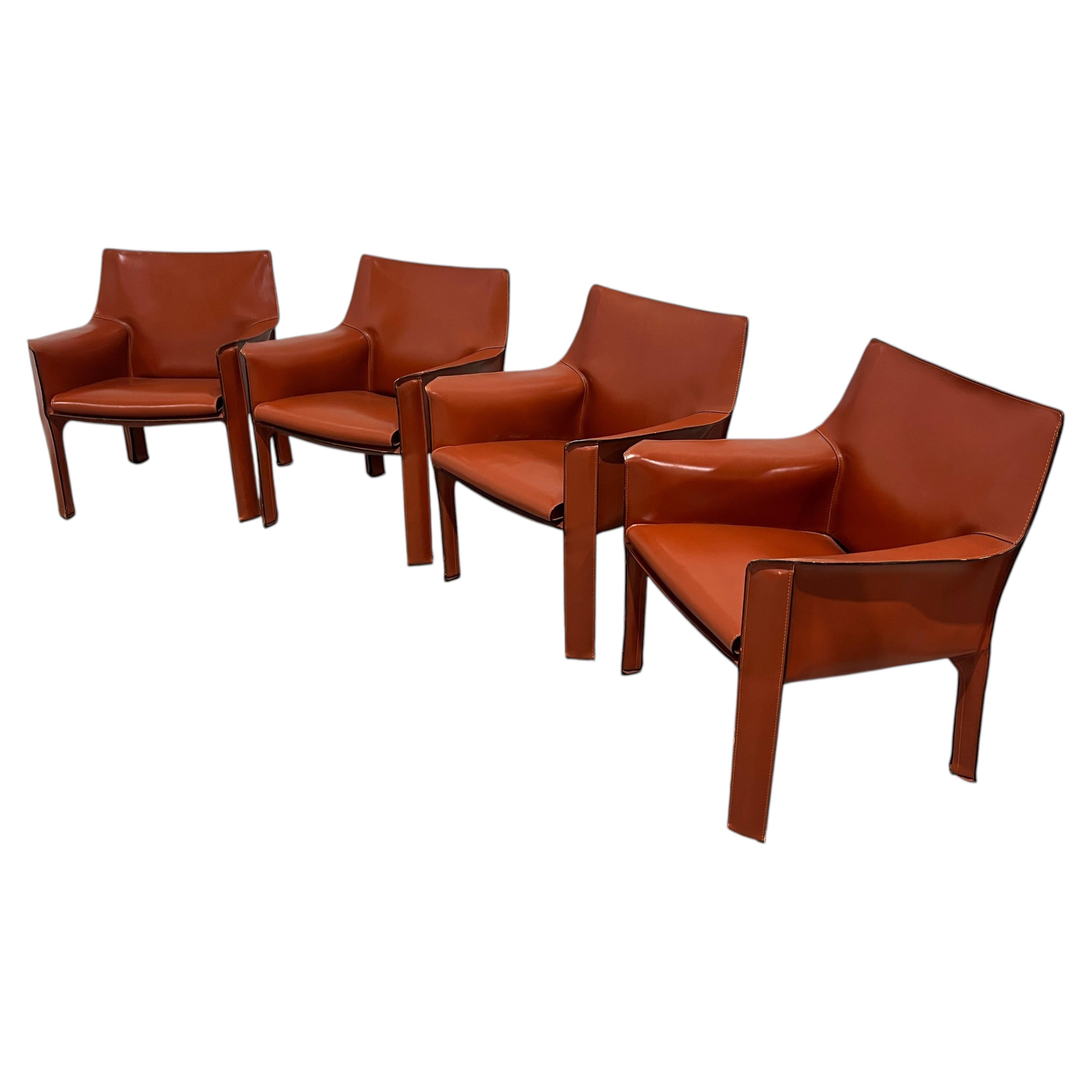Vierer-Set „Cab“-Lounge-Sessel Modell 414 von Mario Bellini für Cassina, Italien, 1980er Jahre