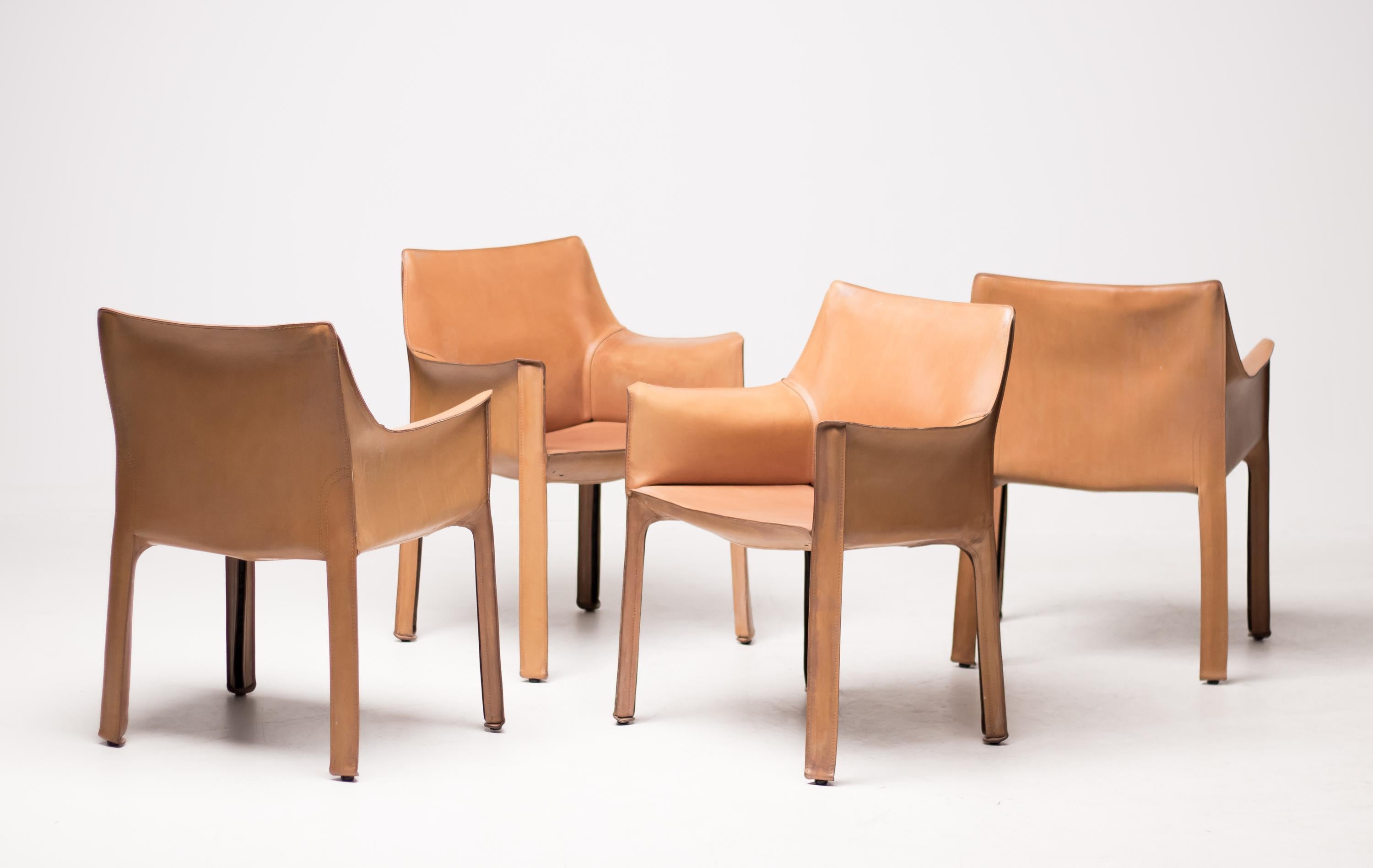 Set of Four Mario Bellini Natural Leather Cab Armchairs for Cassina 5