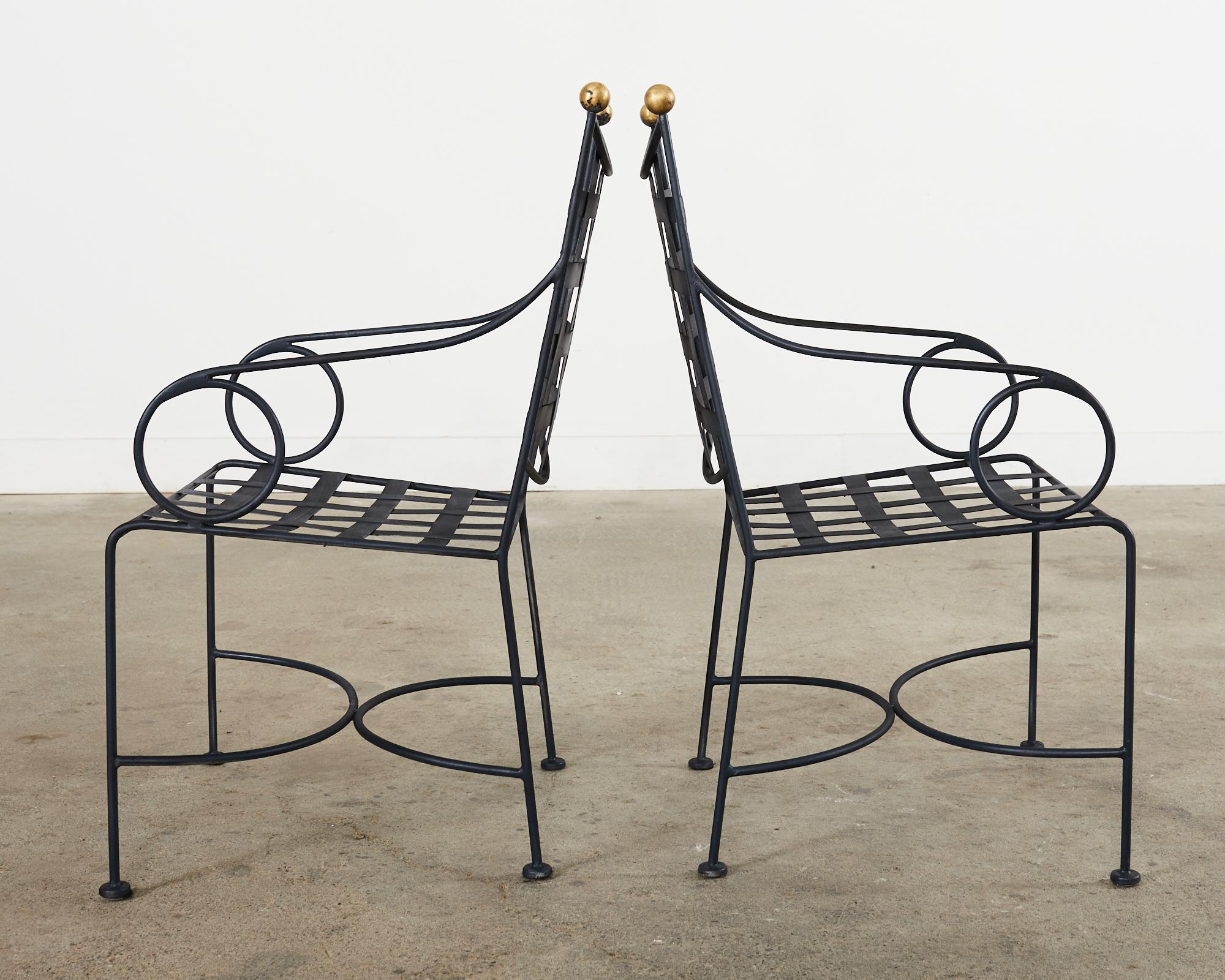 Ensemble de quatre chaises de salle à manger de style Mario Papperzini en fer et bronze  en vente 8