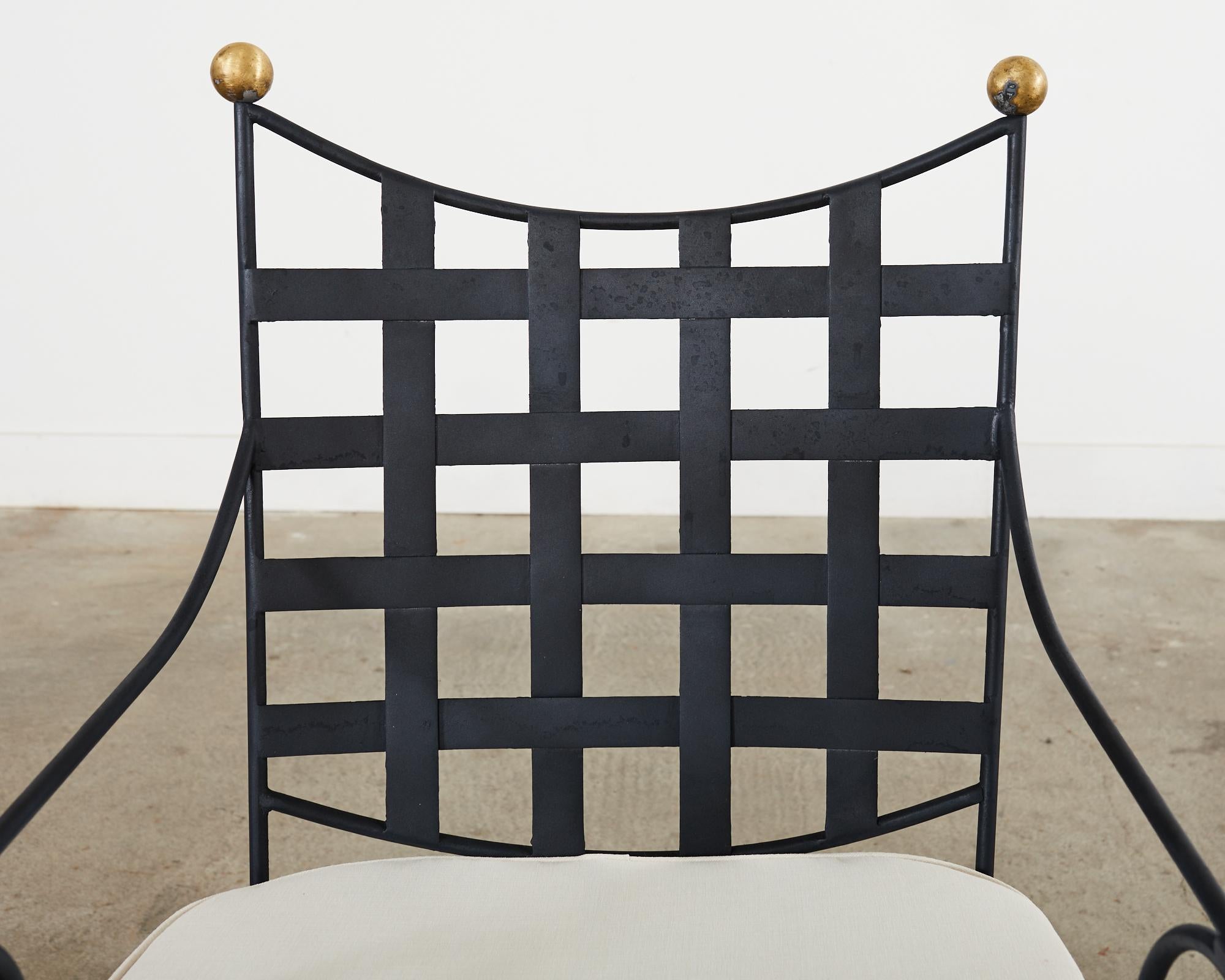 Ensemble de quatre chaises de salle à manger de style Mario Papperzini en fer et bronze  en vente 11