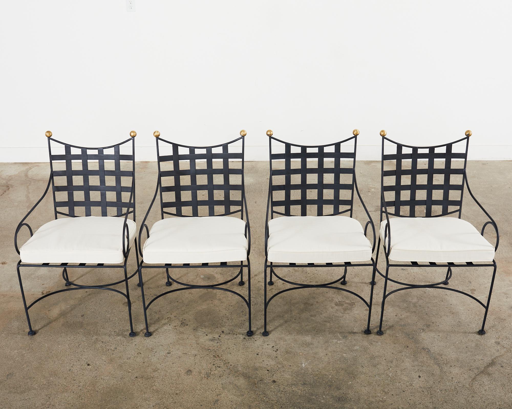 Ensemble de quatre chaises de salle à manger de style Mario Papperzini en fer et bronze  Bon état - En vente à Rio Vista, CA