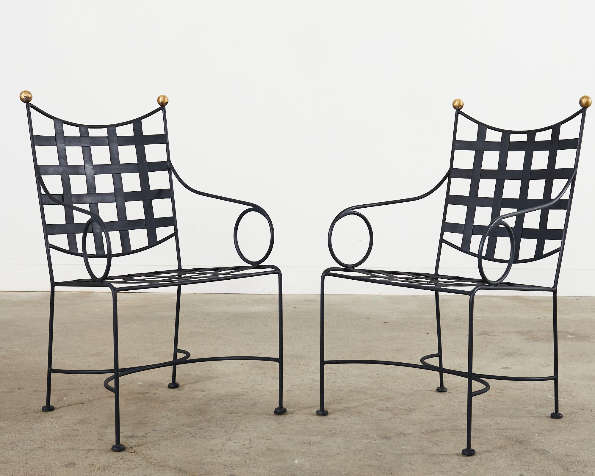Ensemble de quatre chaises de salle à manger de style Mario Papperzini en fer et bronze  en vente 3