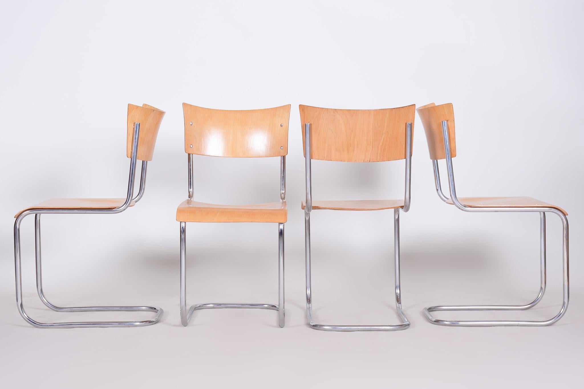 Czech Set of Four Mart Stam Dining Chairs, 1930s For Sale