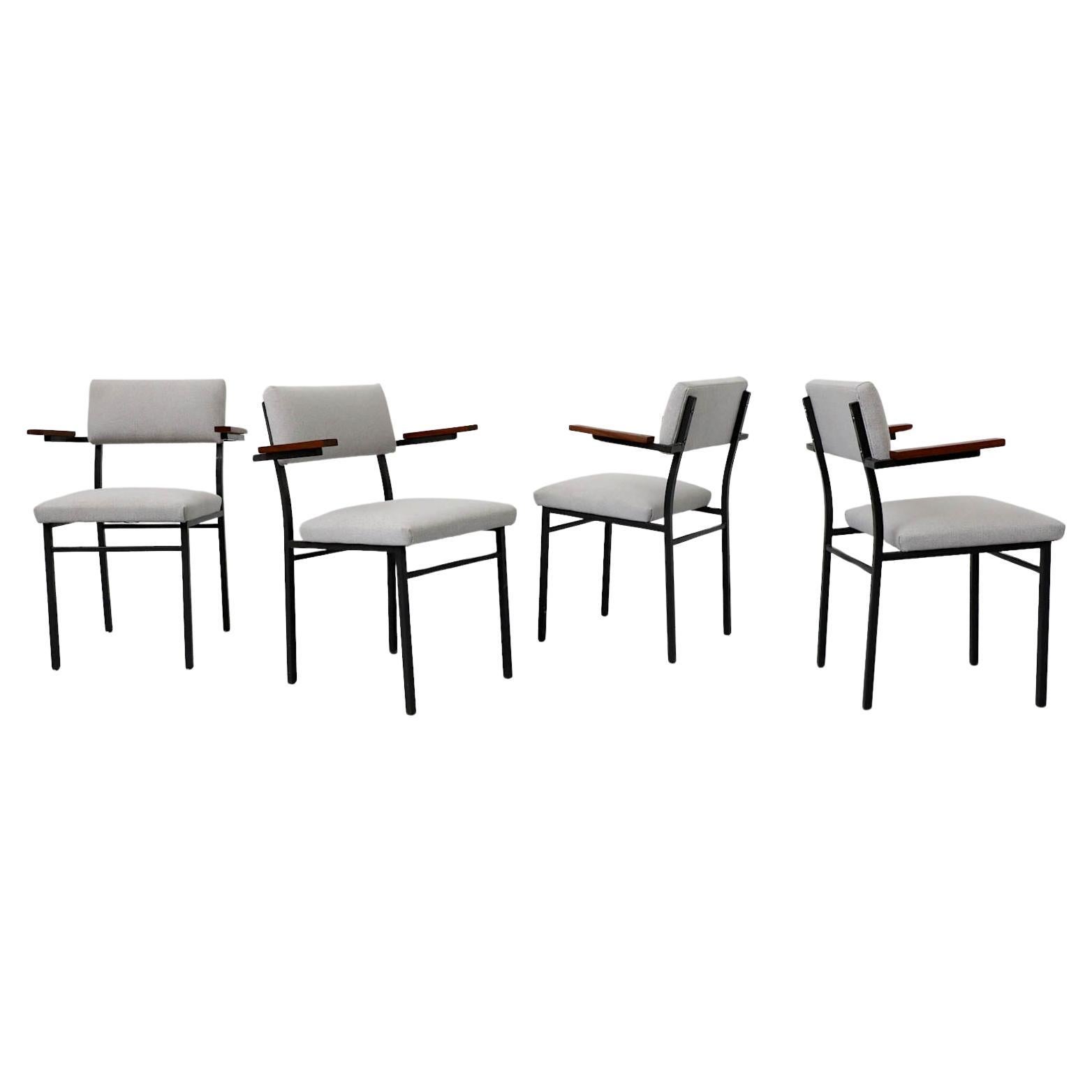 Set of Four Martin Visser Style Mid-Century Armchairs in Dove Gray Upholstery