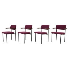 Set of Four Martin Visser Style Purple Upholstered Armchairs with Teak Armrests