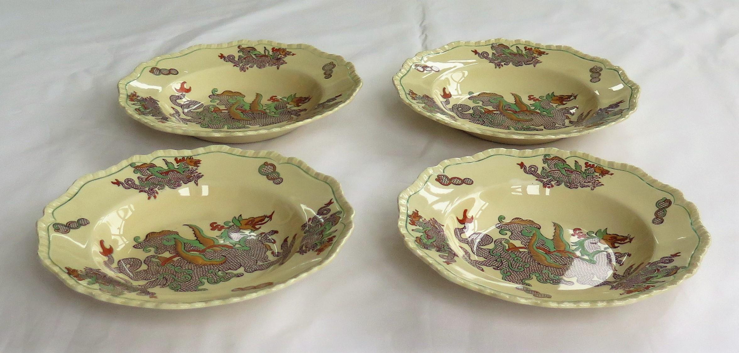 Hand-Painted Set of FOUR Masons Ironstone Bowls in Chinese Dragon Pattern, circa 1900 For Sale