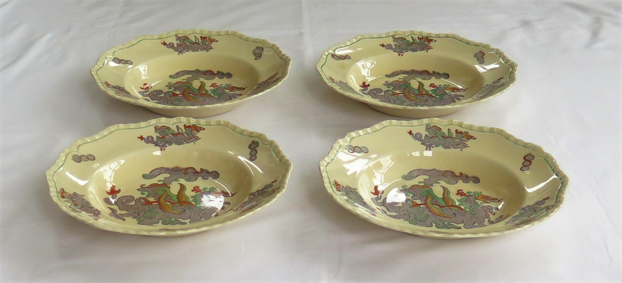 English Set of FOUR Masons Ironstone Large Bowls in Chinese Dragon Pattern, Circa 1900 For Sale