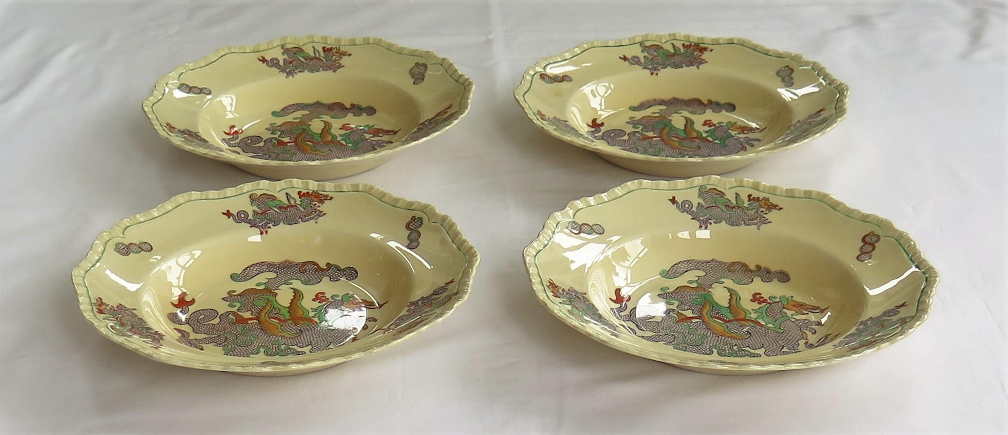 Hand-Painted Set of FOUR Masons Ironstone Large Bowls in Chinese Dragon Pattern, Circa 1900 For Sale