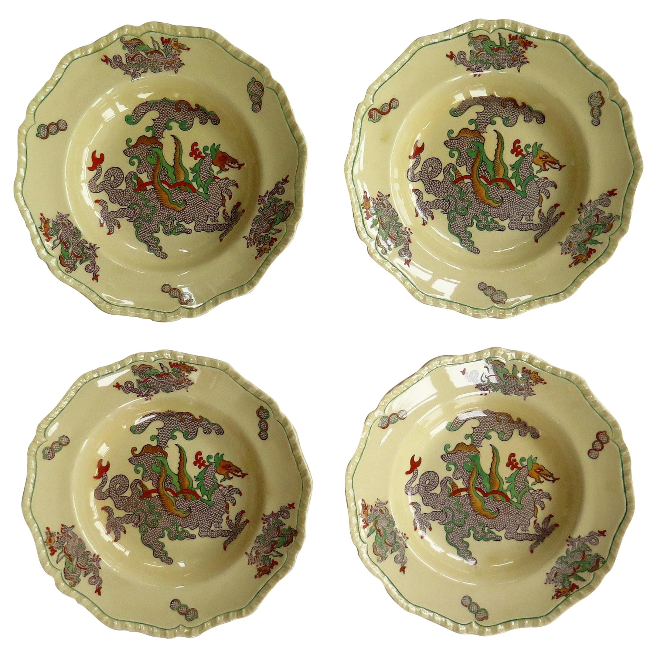 Set of Four Masons Ironstone Large Bowls in Chinese Dragon Pattern, circa 1900