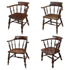 Antique Set of Four Matched Smokers Bow Chairs Side Chairs Kitchen Chairs