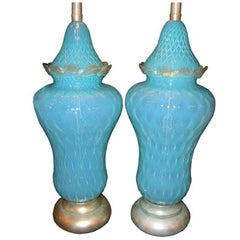 Ensemble de quatre grandes lampes bleues de Murano, vendues par paire