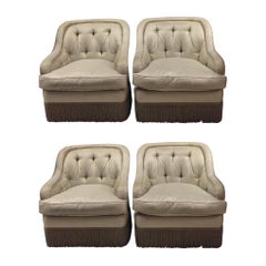 Set of Four Matching Tufted Fringe Trim Tufted Club Chairs