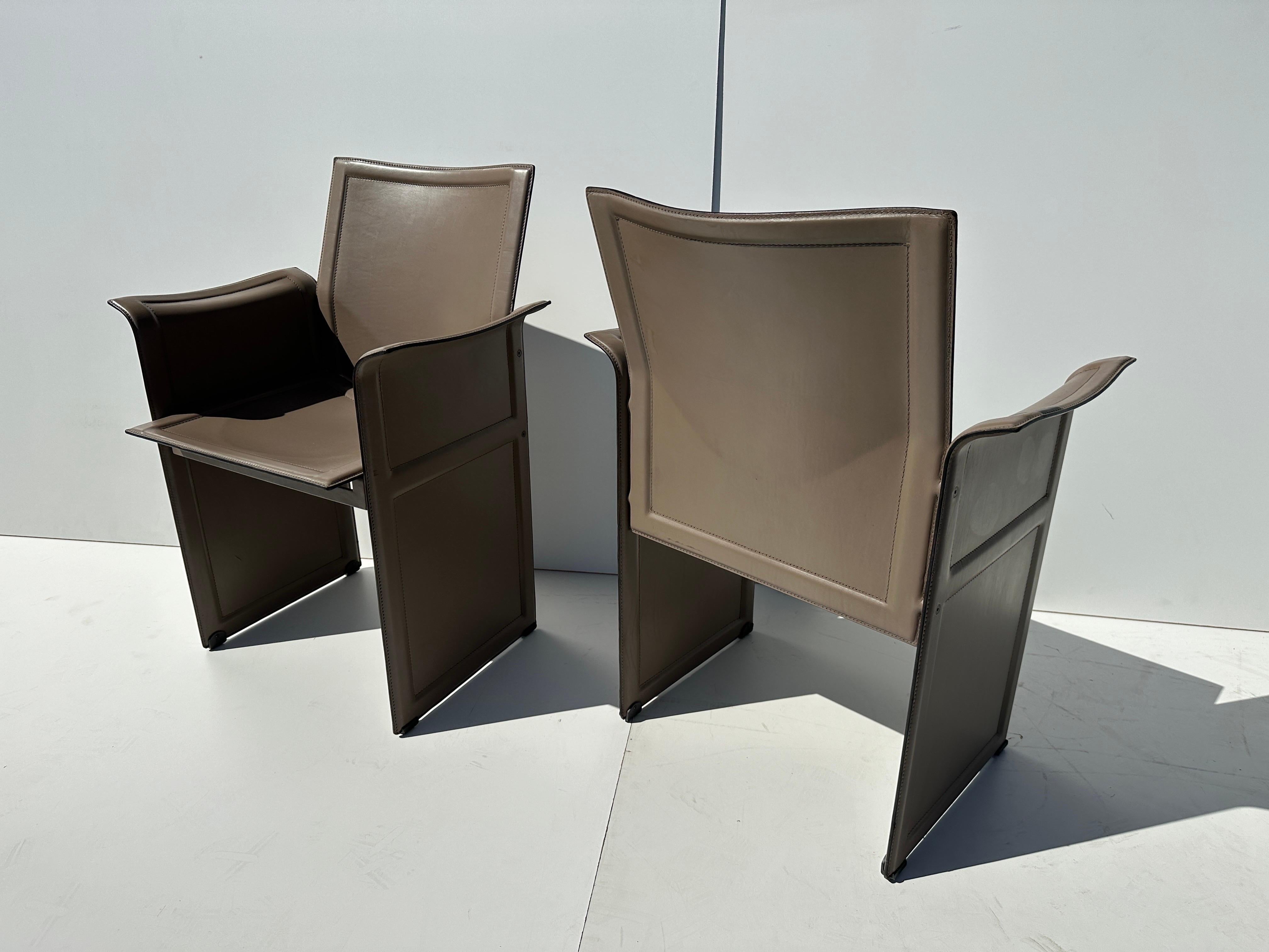 Italian Set of Four Matteo Grassi Leather Armchairs  For Sale
