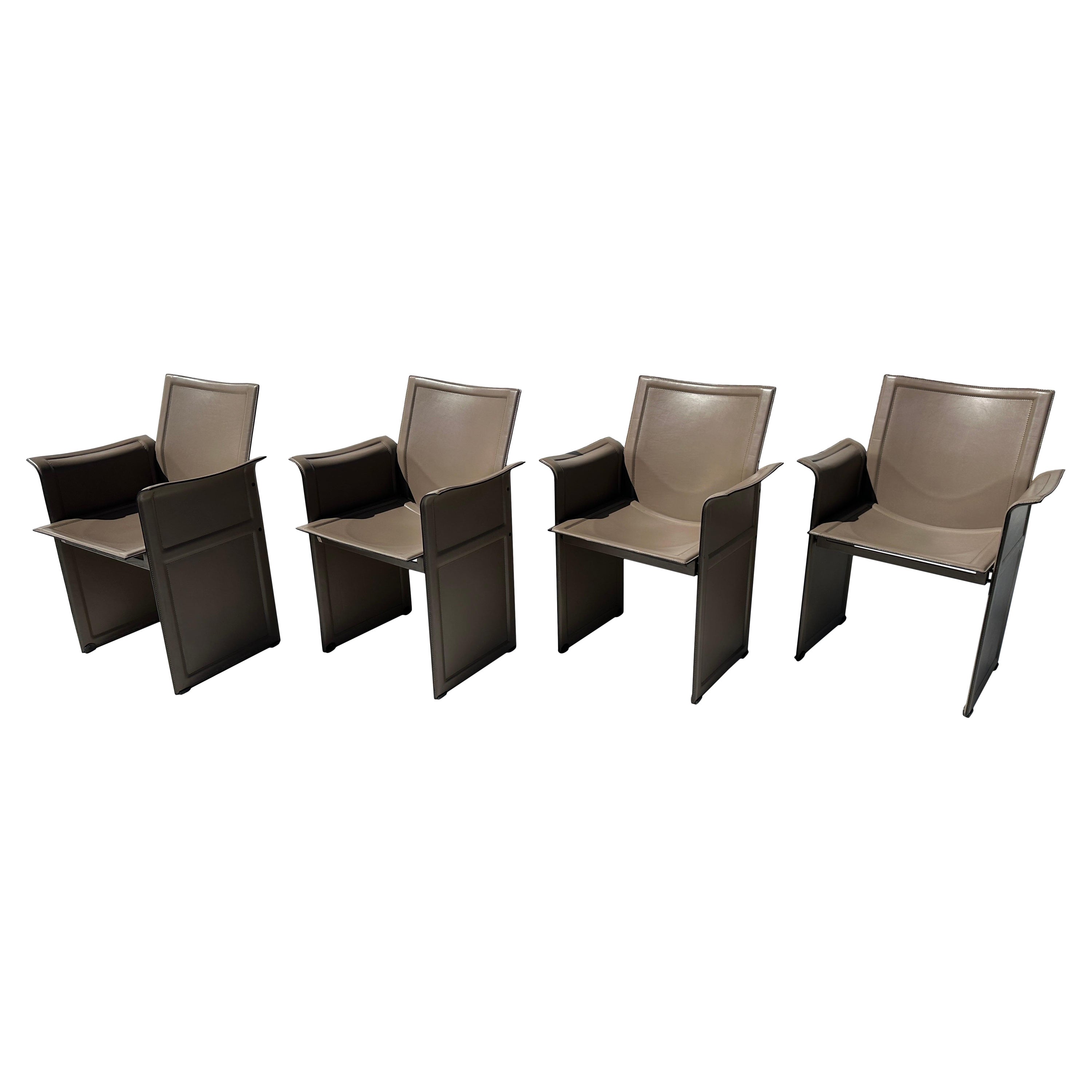 Set of Four Matteo Grassi Leather Armchairs