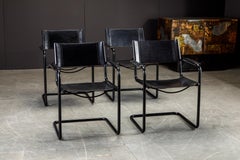 Set of Four Matteo Grassi 'MG Visitor' Black Leather Armchairs, c. 1980, Signed