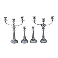 Set of Four Matthew Boulton Sheffield Plate Candlesticks and Candelabras, Marked