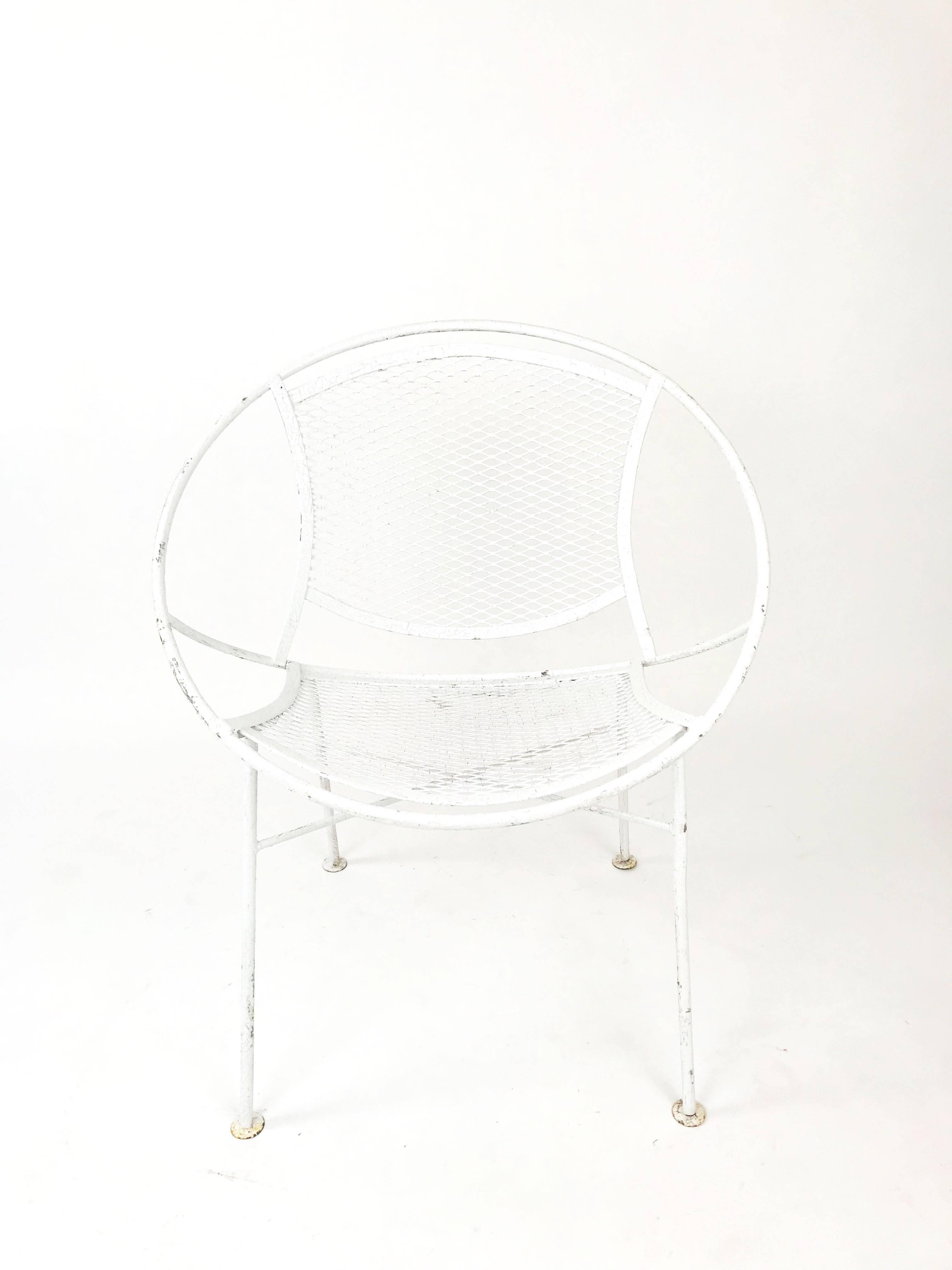 Set of four vintage white Salterini hoop chairs. Original white painted finish. 

 