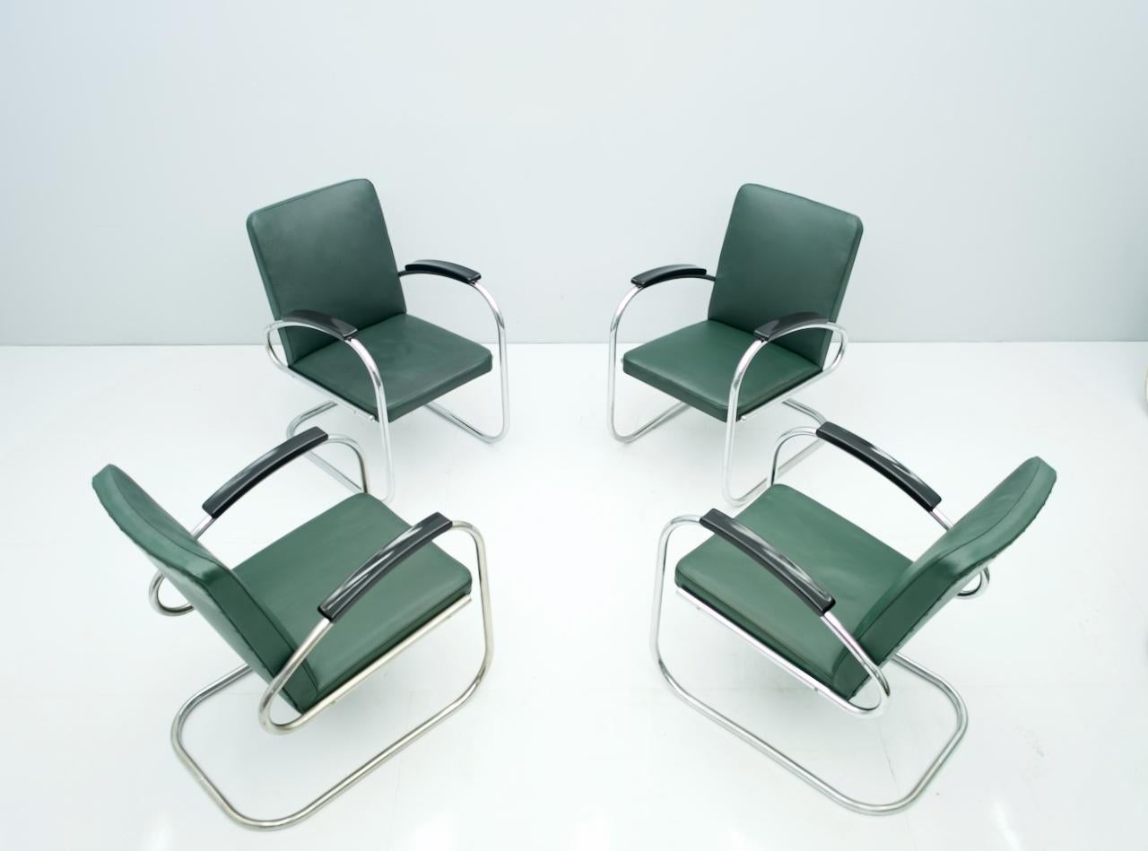 Faux Leather Set of Four Mauser RS 7 Cantilever Steel Tube Lounge Chairs, Germany, 1935 For Sale