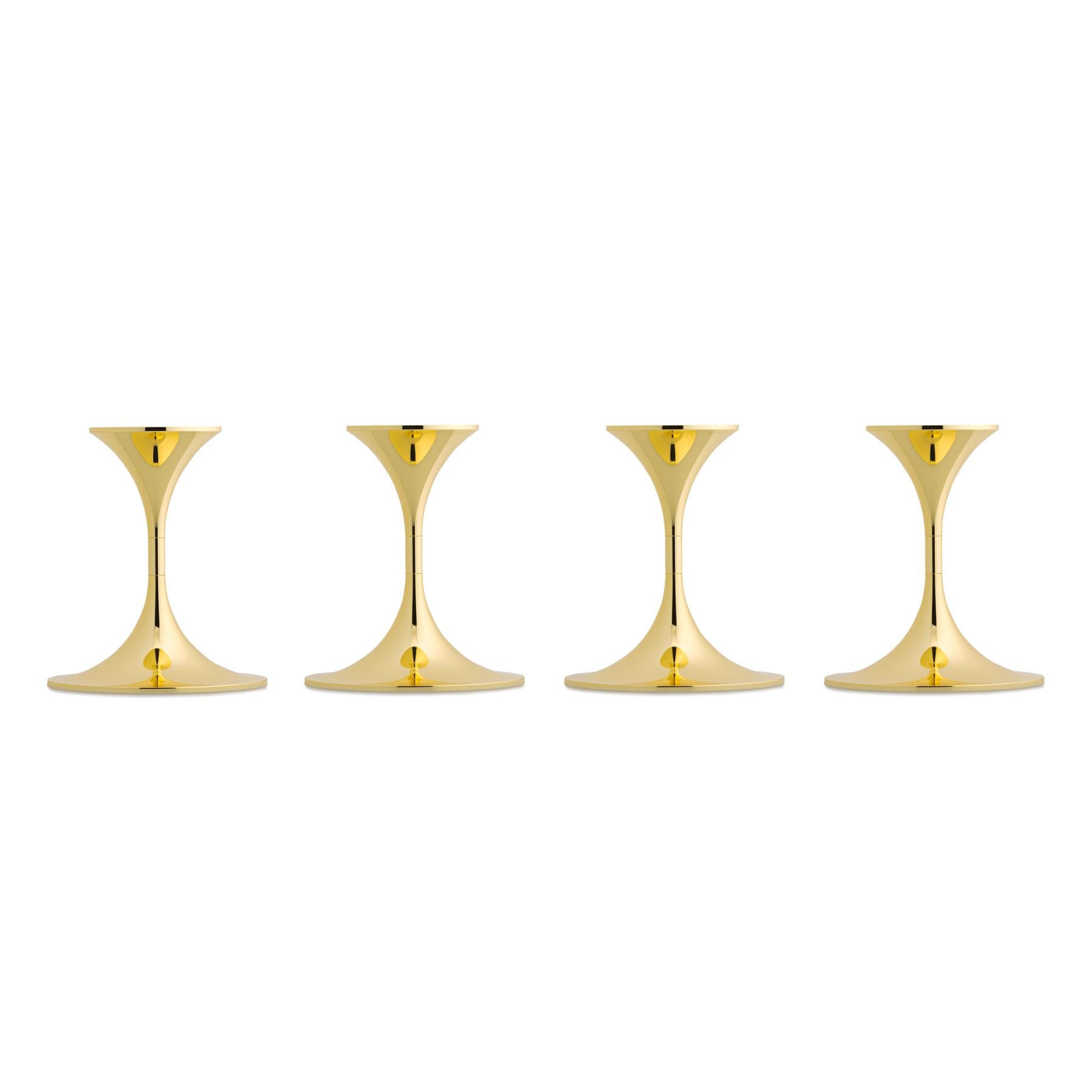 Mid-Century Modern Set of Four Max Brüel 'Jazz' Candleholders, Steel with Brass Plating 