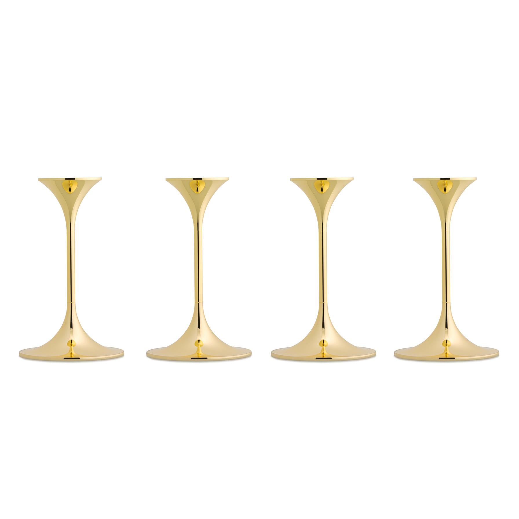 Danois Ensemble de quatre chandeliers ''Jazz'' de Max Brüel, acier avec placage en laiton en vente
