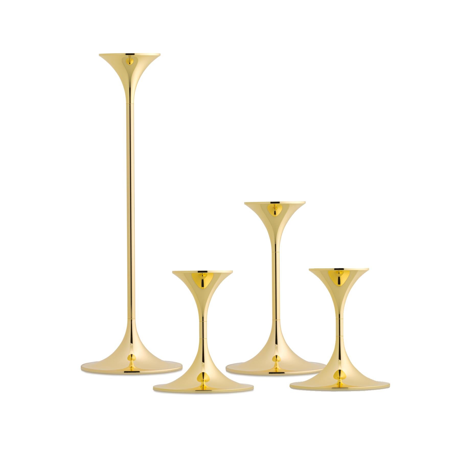 Contemporary Set of Four Max Brüel 'Jazz' Candleholders, Steel with Brass Plating For Sale