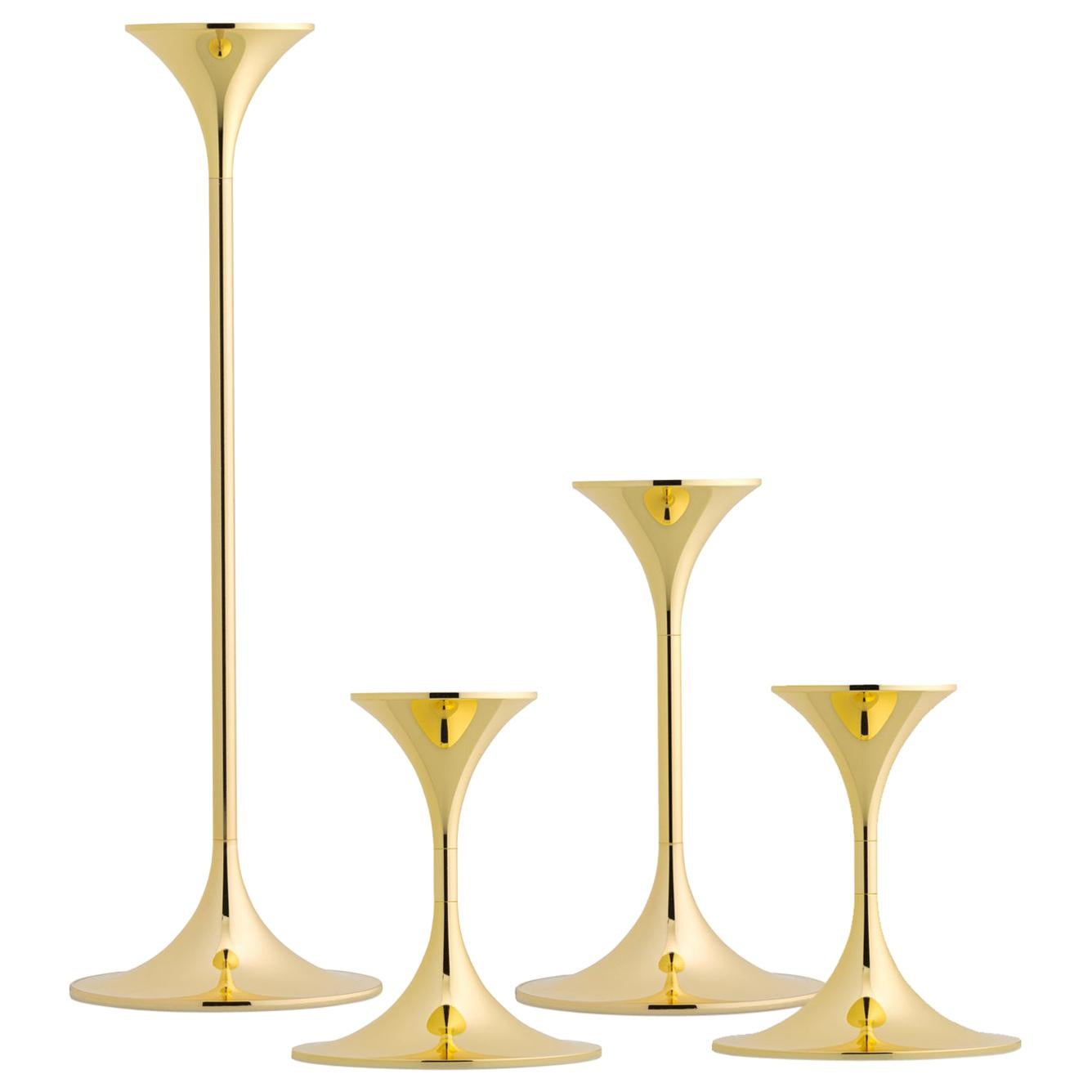 Ensemble de quatre chandeliers ''Jazz'' de Max Brüel, acier avec placage en laiton