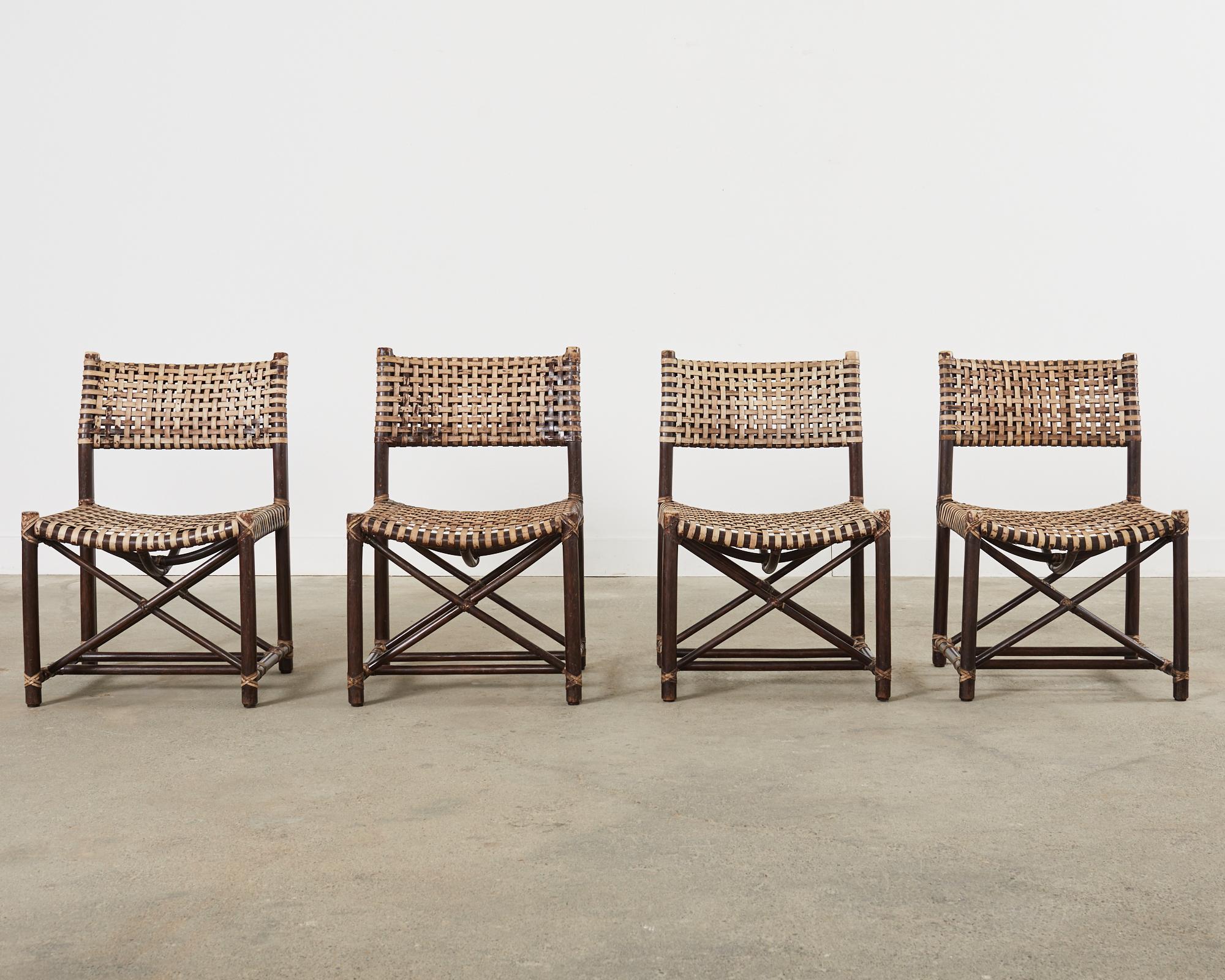 Organic Modern Set of Four McGuire Antalya Laced Rawhide Rattan Dining Chairs  For Sale