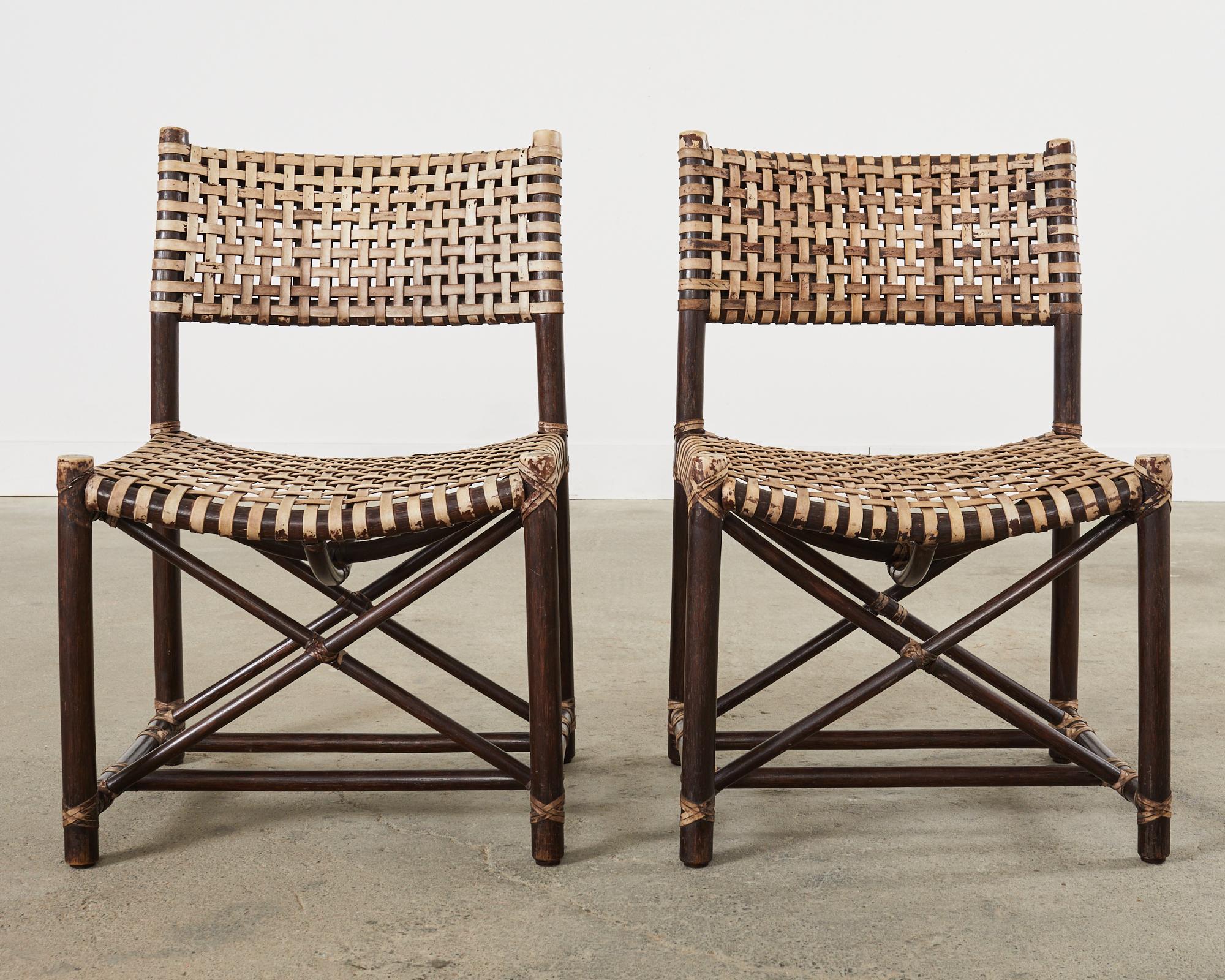 American Set of Four McGuire Antalya Laced Rawhide Rattan Dining Chairs  For Sale