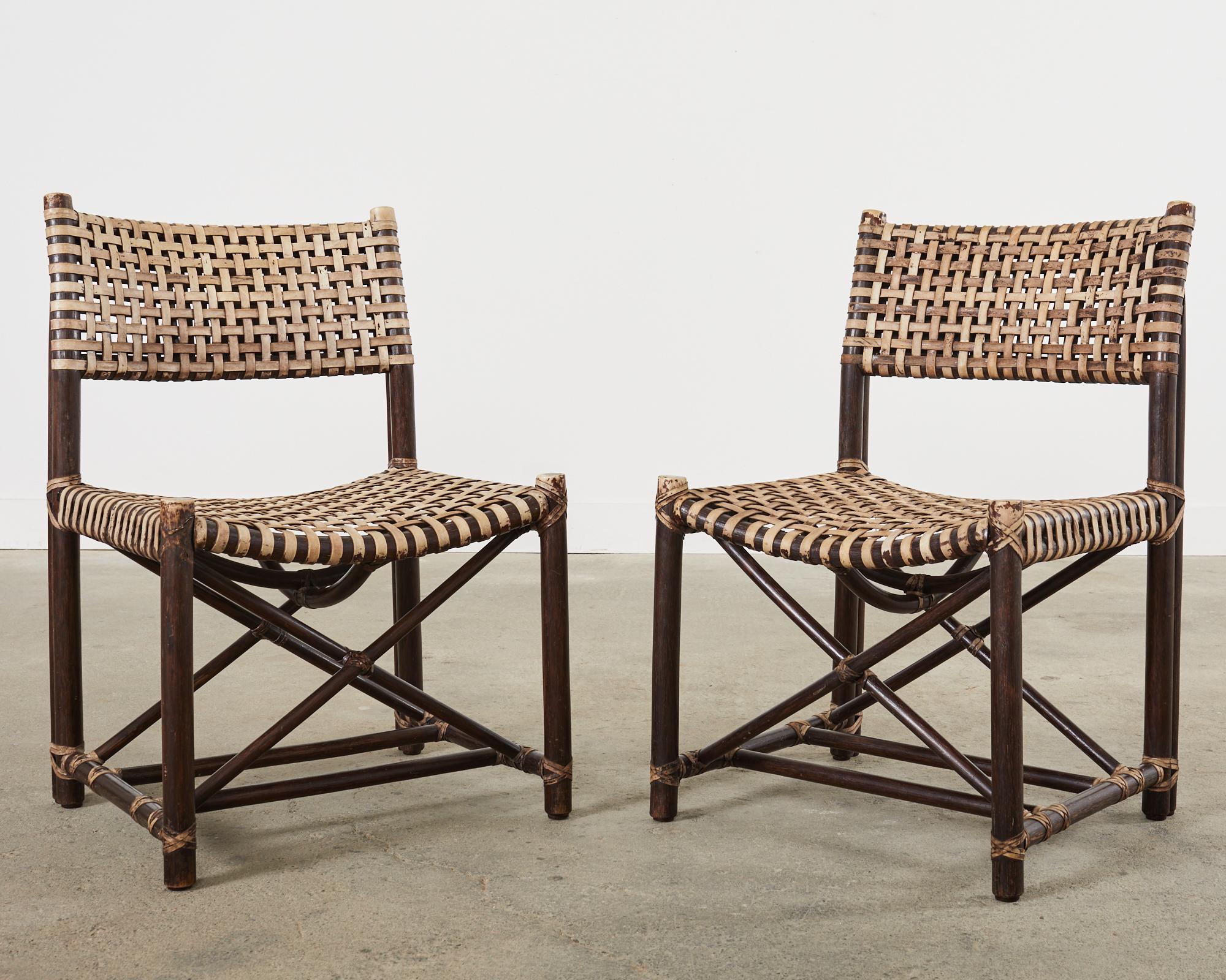 Set of Four McGuire Antalya Laced Rawhide Rattan Dining Chairs  In Good Condition For Sale In Rio Vista, CA