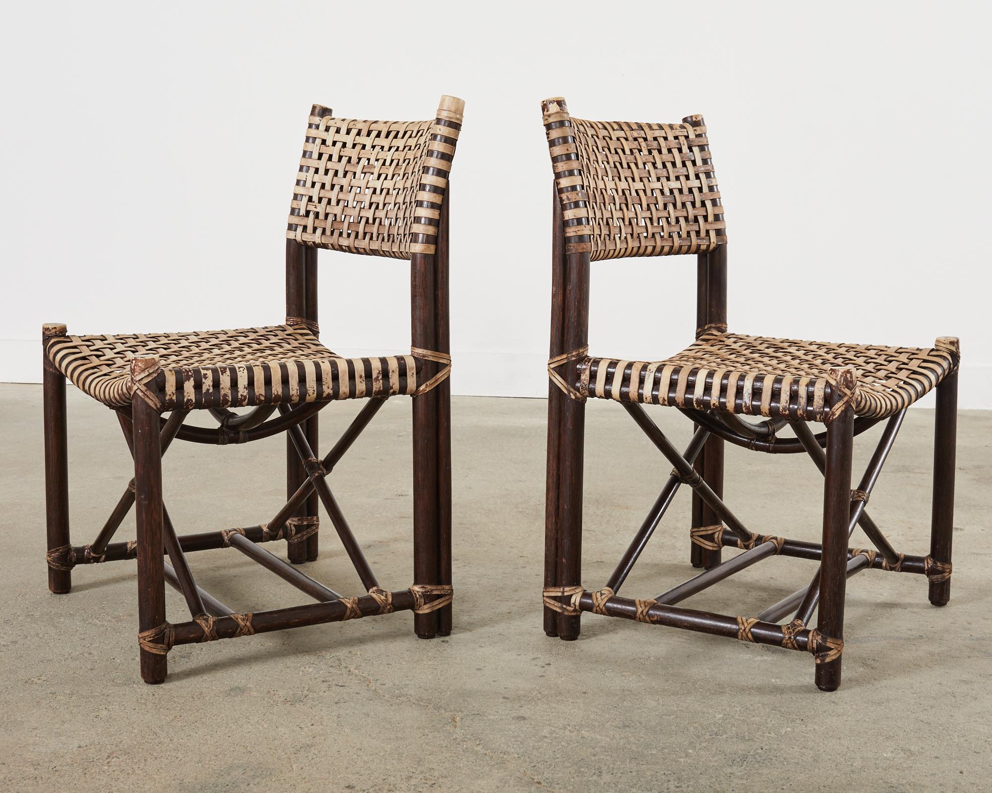 20th Century Set of Four McGuire Antalya Laced Rawhide Rattan Dining Chairs  For Sale