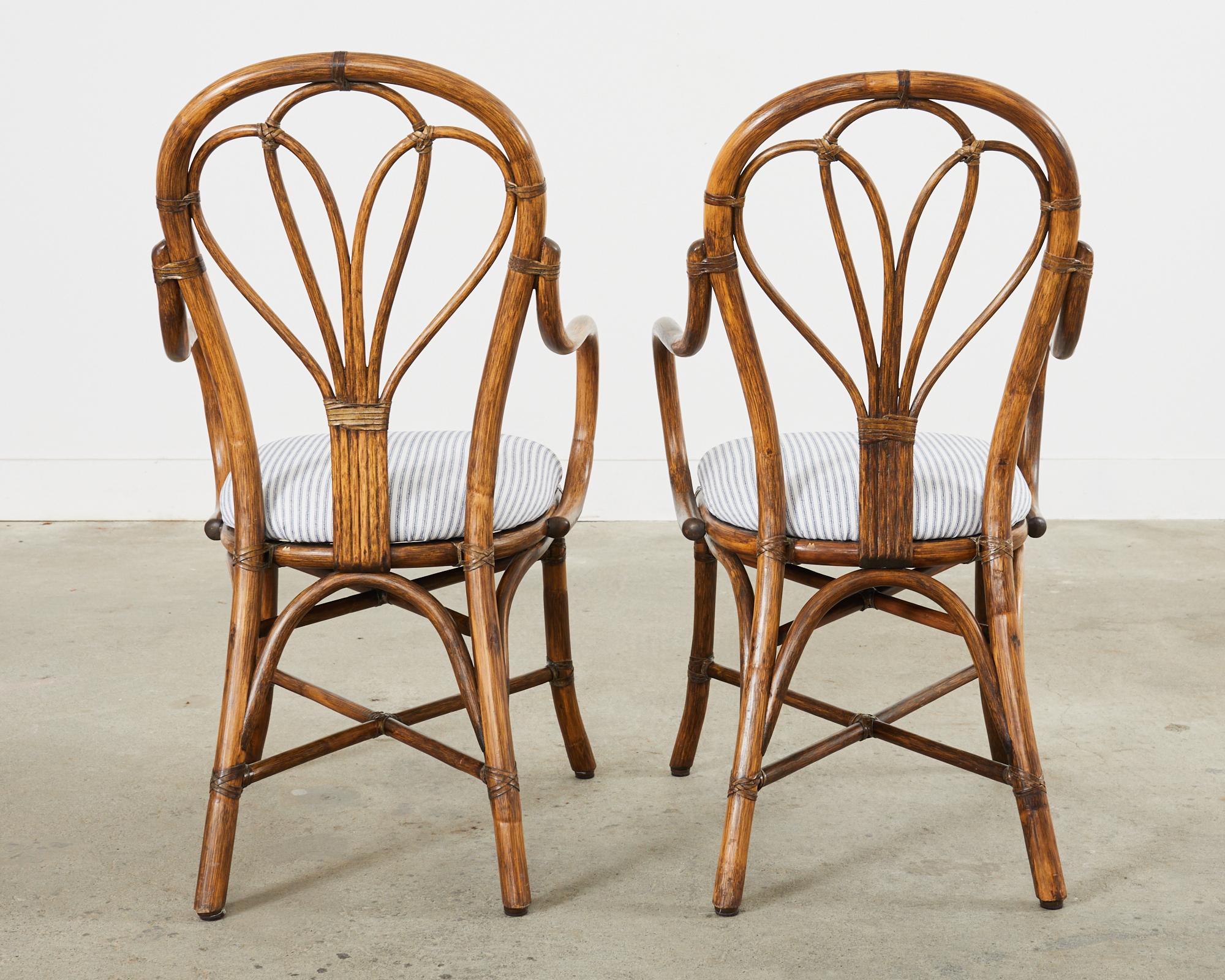 Set of Four McGuire Art Nouveau Style Rattan Dining Armchairs For Sale 2
