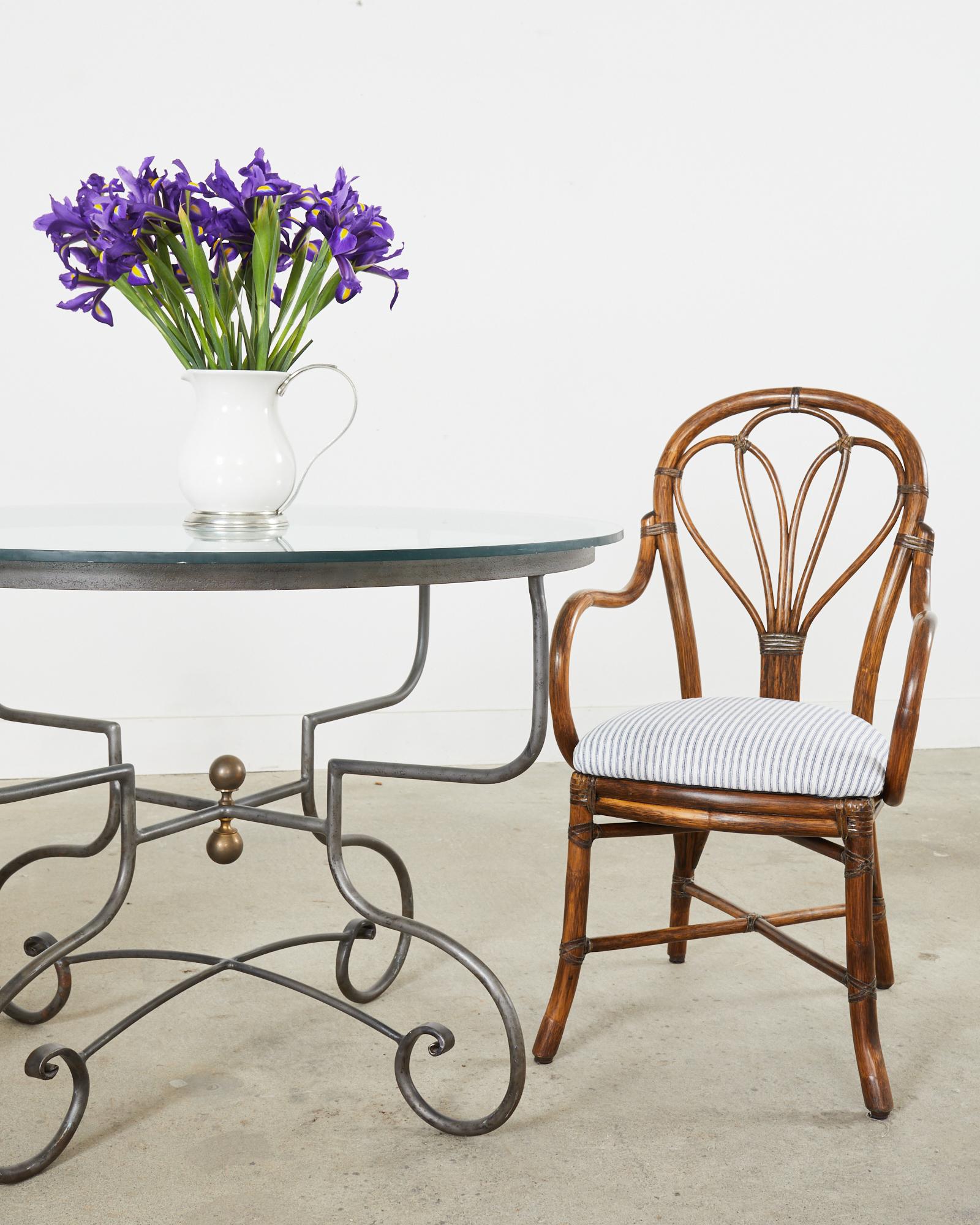 Set of Four McGuire Art Nouveau Style Rattan Dining Armchairs For Sale 3