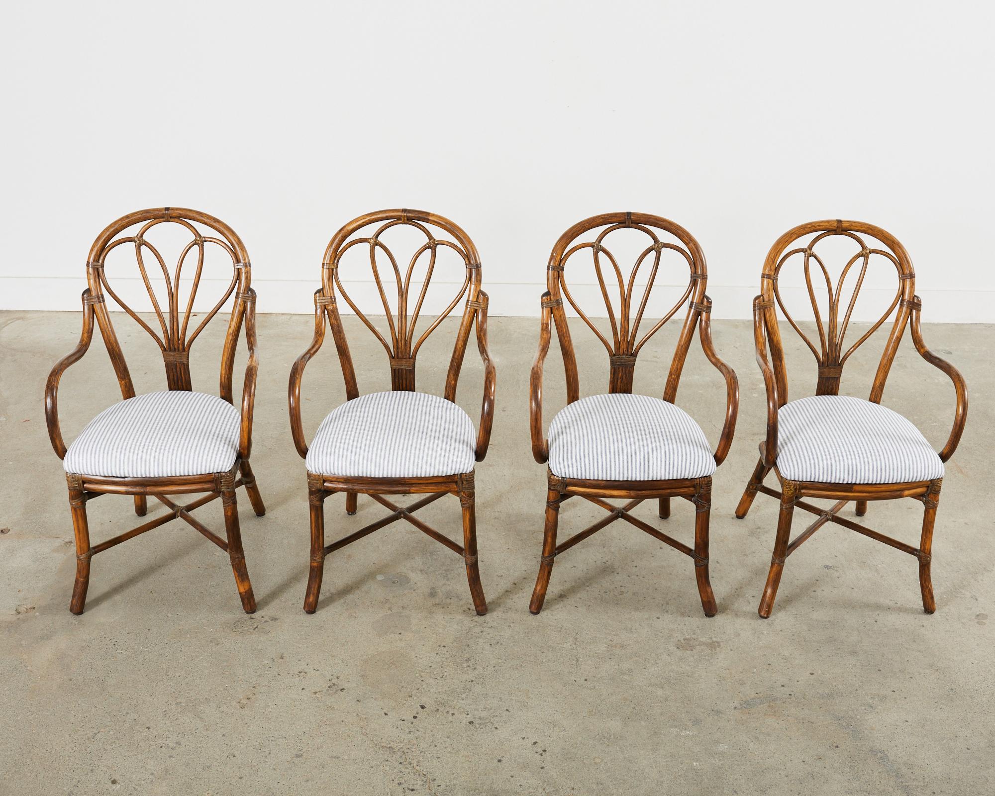 American Set of Four McGuire Art Nouveau Style Rattan Dining Armchairs For Sale