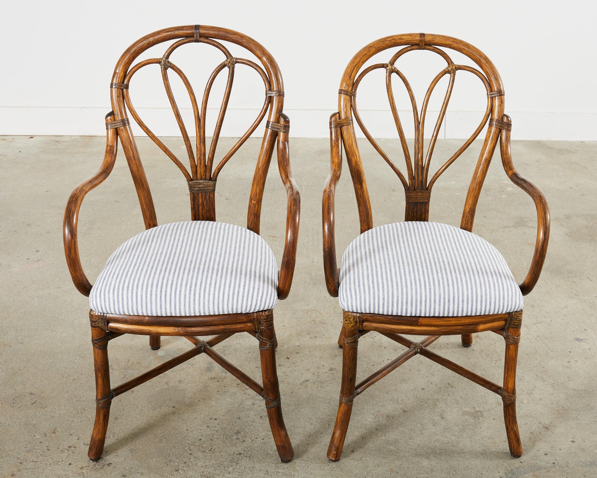 20th Century Set of Four McGuire Art Nouveau Style Rattan Dining Armchairs For Sale