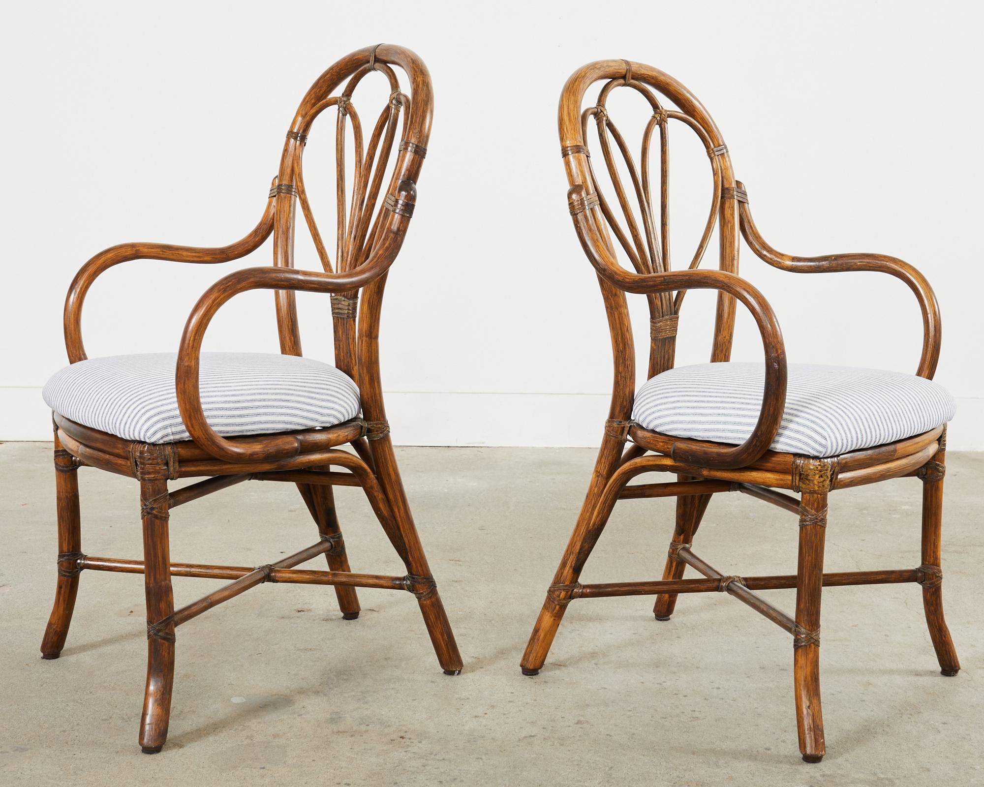 Leather Set of Four McGuire Art Nouveau Style Rattan Dining Armchairs For Sale