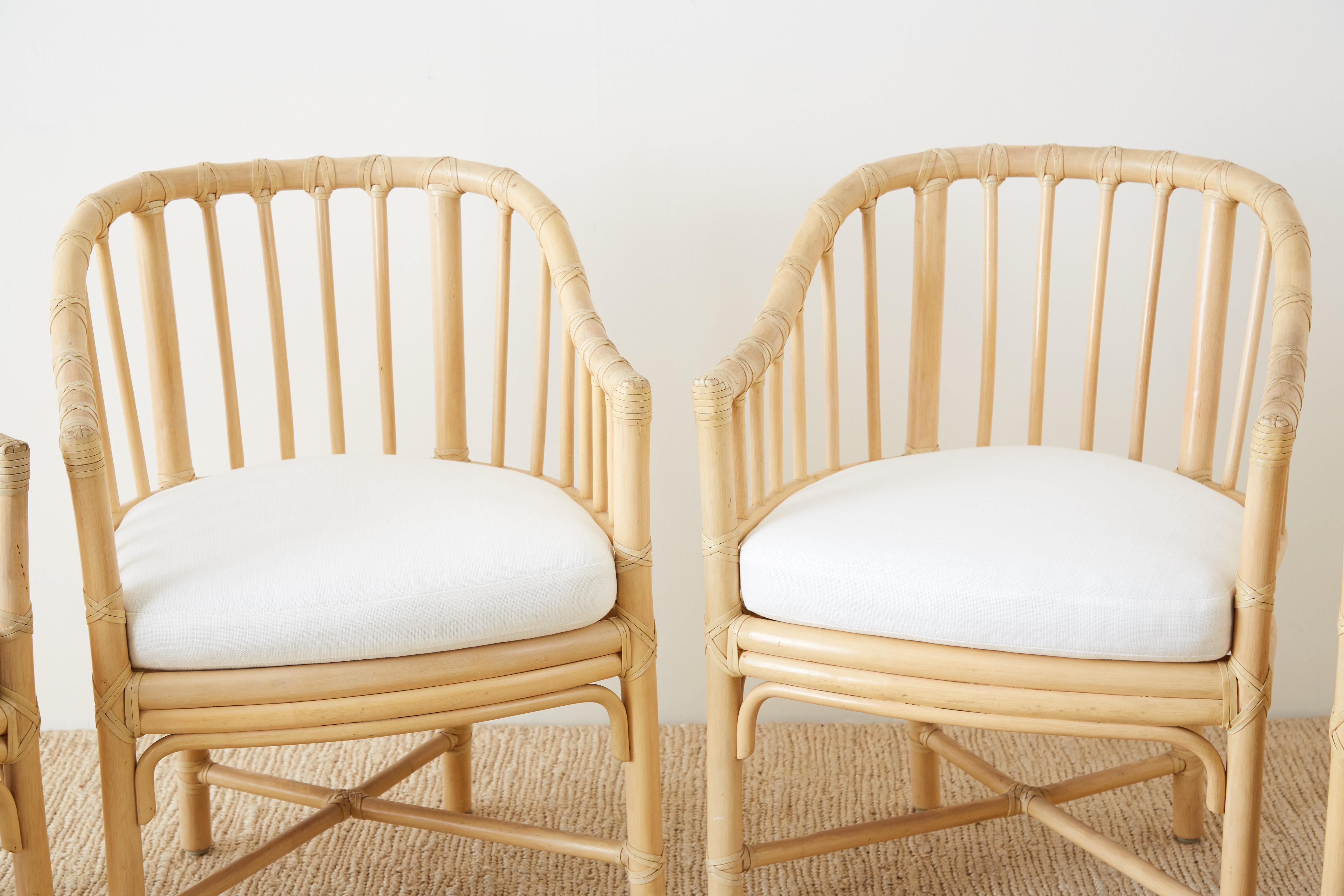 American Set of Four McGuire Bamboo Rattan Dining Chairs