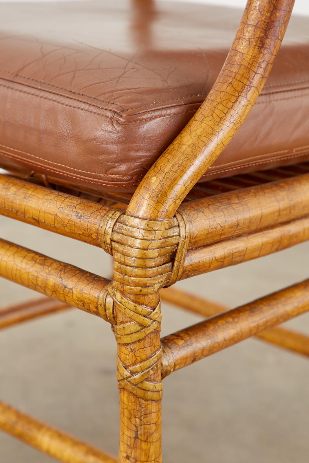 Set of Four McGuire Bamboo Rattan Leather Dining Armchairs 8