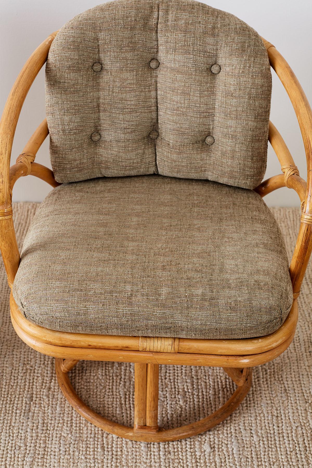 Set of Four McGuire Bamboo Rattan Swivel Armchairs 3