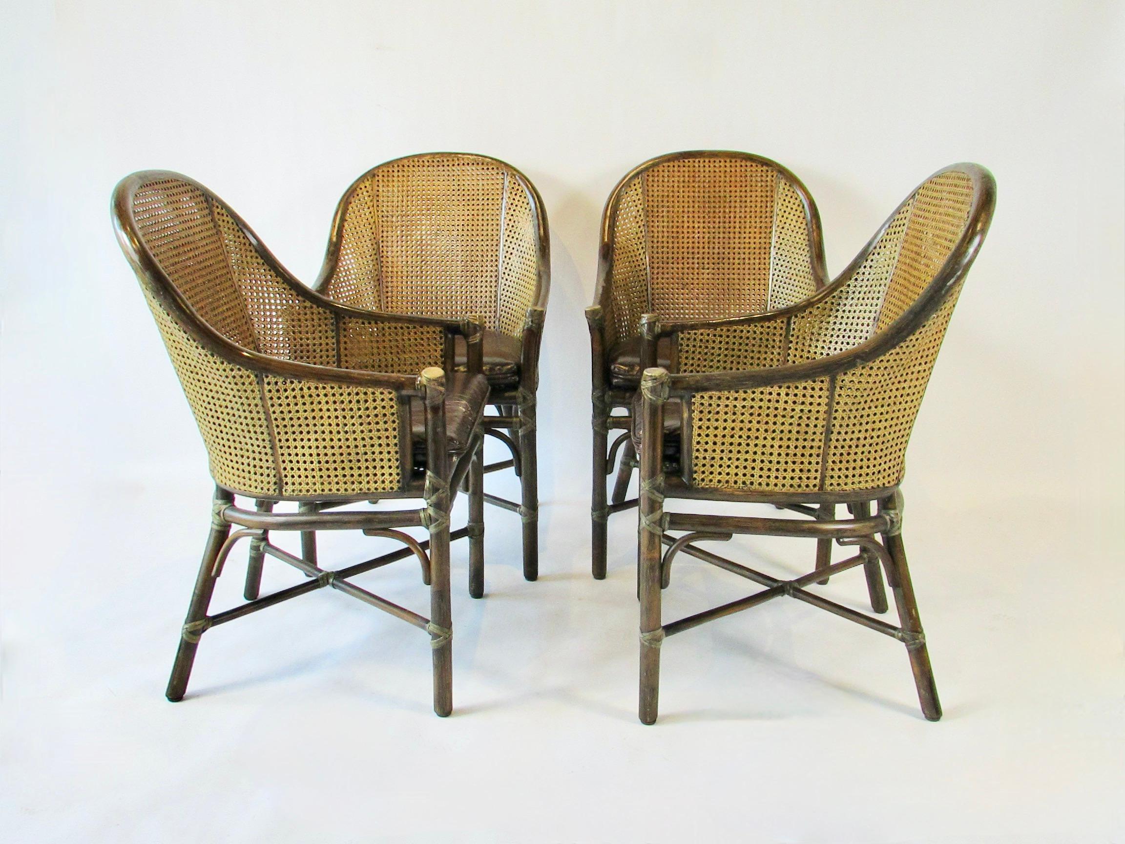 Set of four McGuire Bamboo with cane leather seat Belden dining chairs For Sale 5